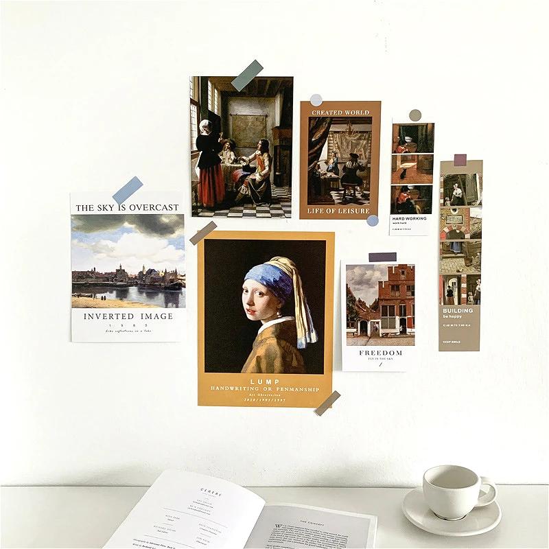 7pcs 유명한 그림 장식 카드 레트로 Nodic 단순 사진 소품 DIY 학교 벽 스티커 사진 소품 편지지 선물